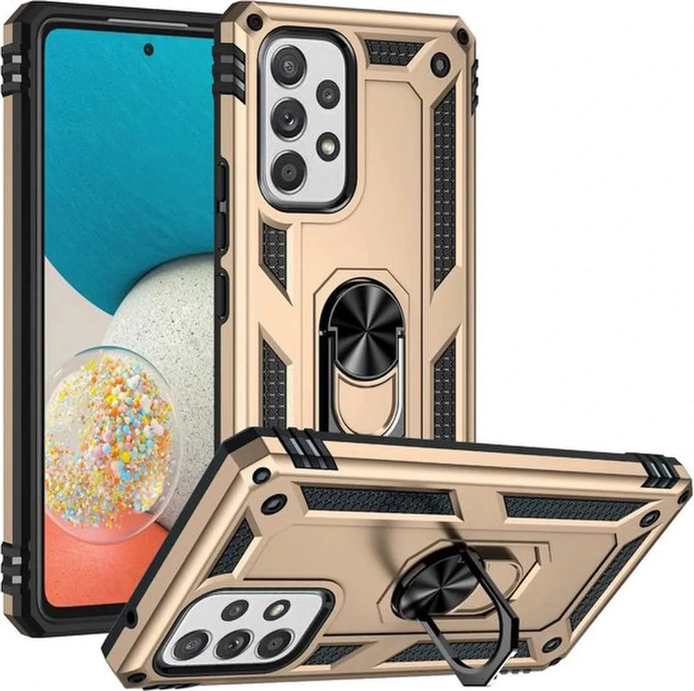 Samsung Galaxy A33 5G Hoesjes – Anti-Shock Hybride Backcover – Ringhouder – Armor Bescherming – Goud-Ilumina Benelux