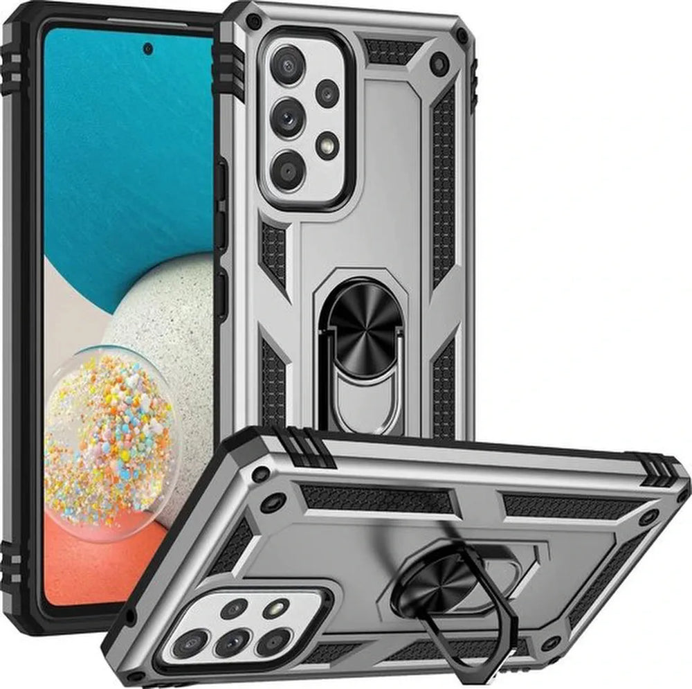 Samsung Galaxy A33 5G Hoesjes – Anti-Shock Hybride Ring Armor Backcover – Schokbestendig – Zilver-Ilumina Benelux