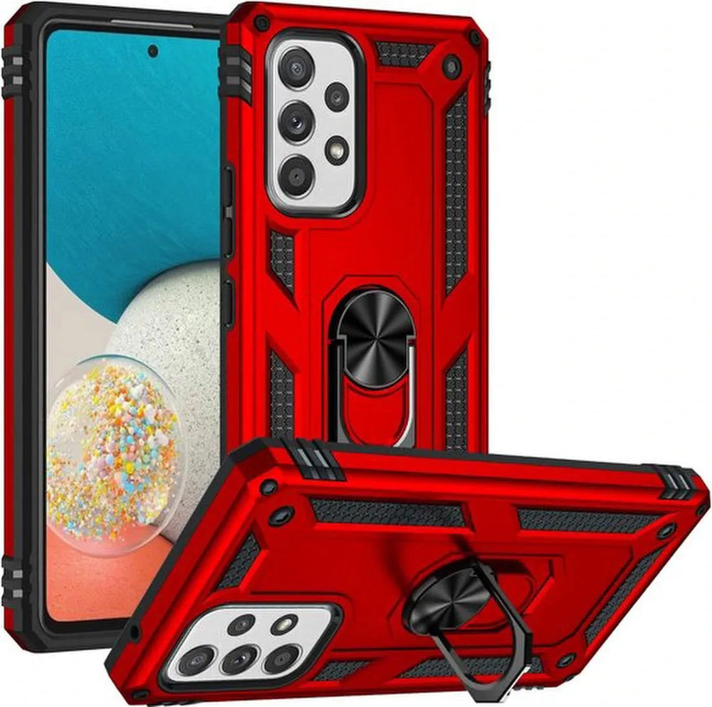 Samsung Galaxy A33 5G Hoesjes – Anti-Shock Hybride Ring Armor Backcover – Schokbestendig – Rood-Ilumina Benelux