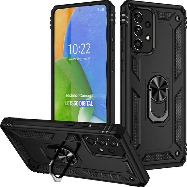 Samsung Galaxy A73 5G Hoesjes – Anti-Shock Hybride Ring Armor Backcover – Schokbestendig – Zwart-Ilumina Benelux