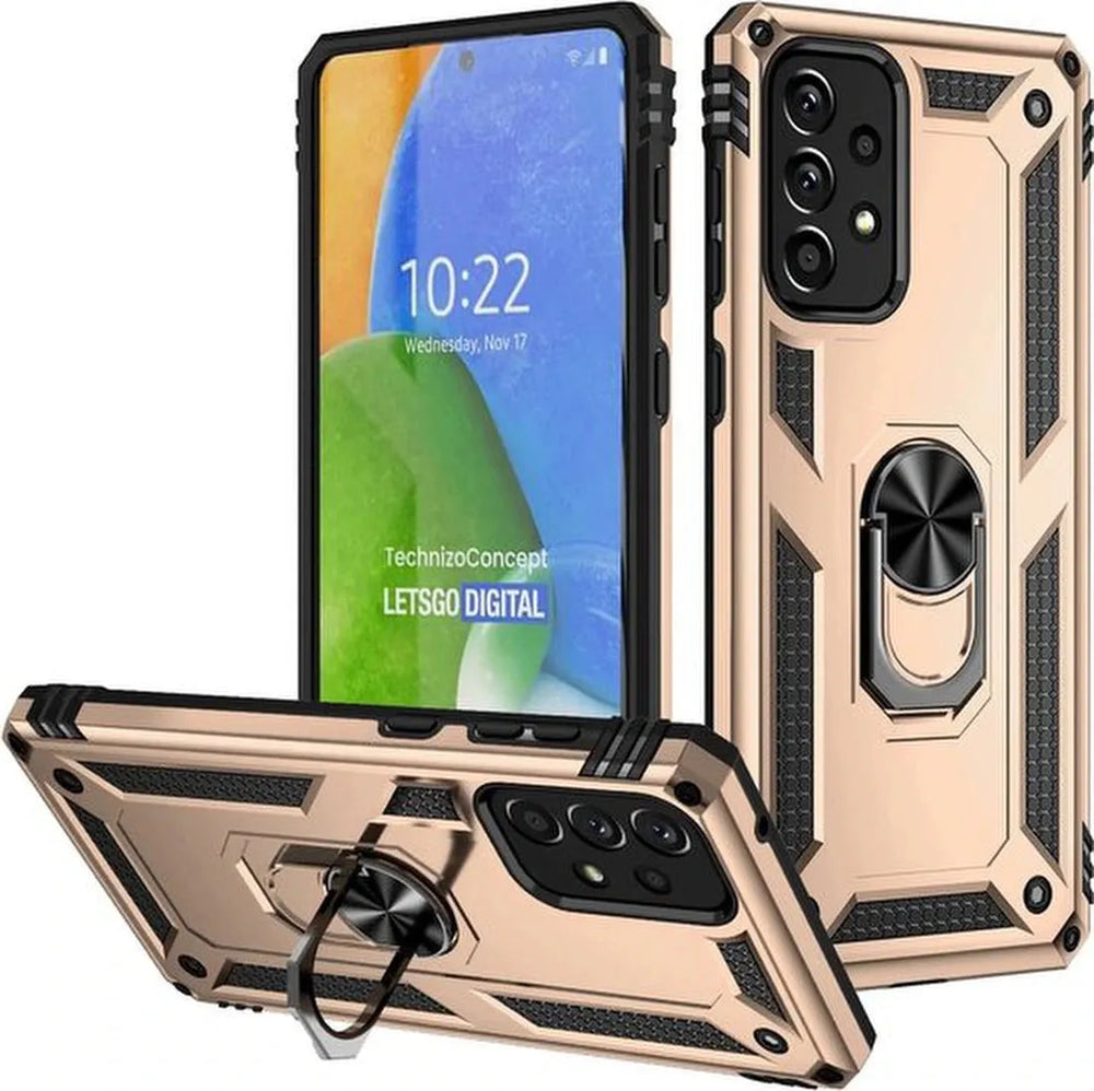 Samsung Galaxy A73 5G Hoesjes – Anti-Shock Hybride Ring Armor Backcover – Schokbestendig – Goud-Ilumina Benelux