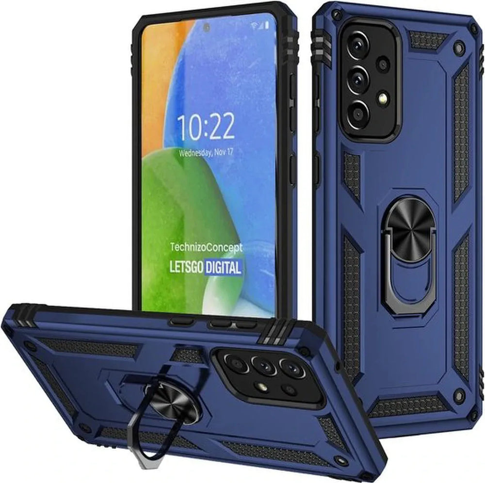 Samsung Galaxy A73 5G Hoesjes – Anti-Shock Hybride Backcover – Ringhouder – Armor Bescherming – Blauw-Ilumina Benelux