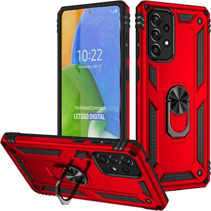 Samsung Galaxy A73 5G Hoesjes – Anti-Shock Hybride Ring Armor Backcover – Schokbestendig – Rood-Ilumina Benelux
