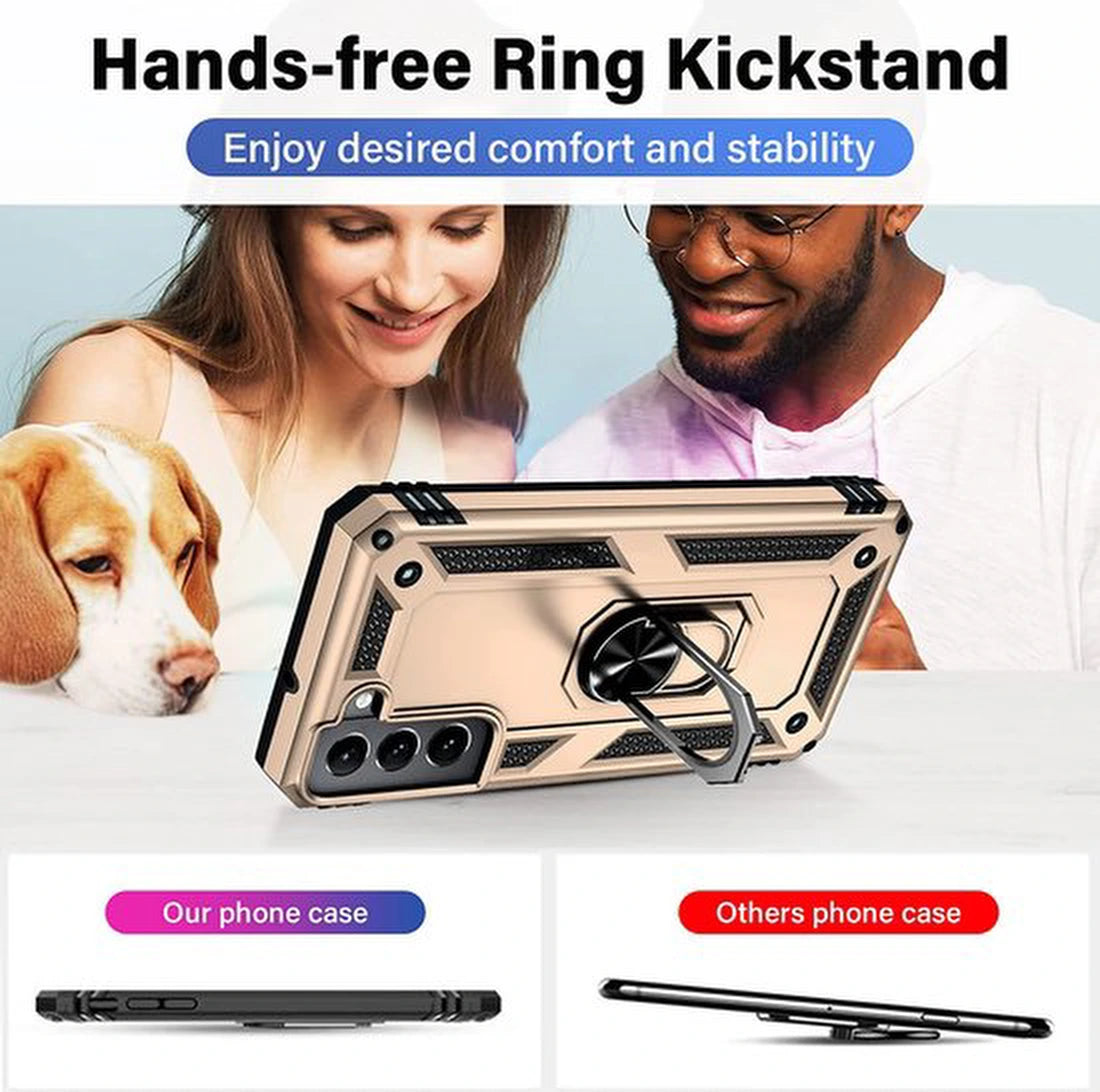 Anti-Shock Hybrid Ring Armor Hoesje Geschikt voor: Samsung Galaxy S22 - goud