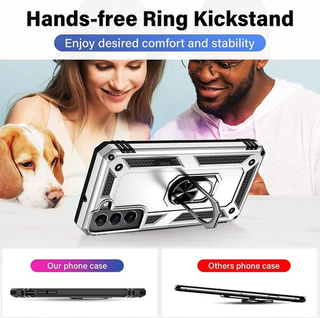 Samsung Galaxy S22 Hoesjes – Anti-Shock Hybride Ring Armor Backcover – Schokbestendig – Zilver