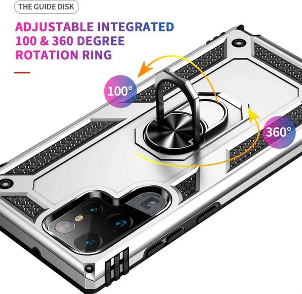 Samsung Galaxy S22 Ultra Hoesjes – Anti-Shock Hybride Ring Armor Backcover – Schokbestendig – Zilver-Ilumina Benelux