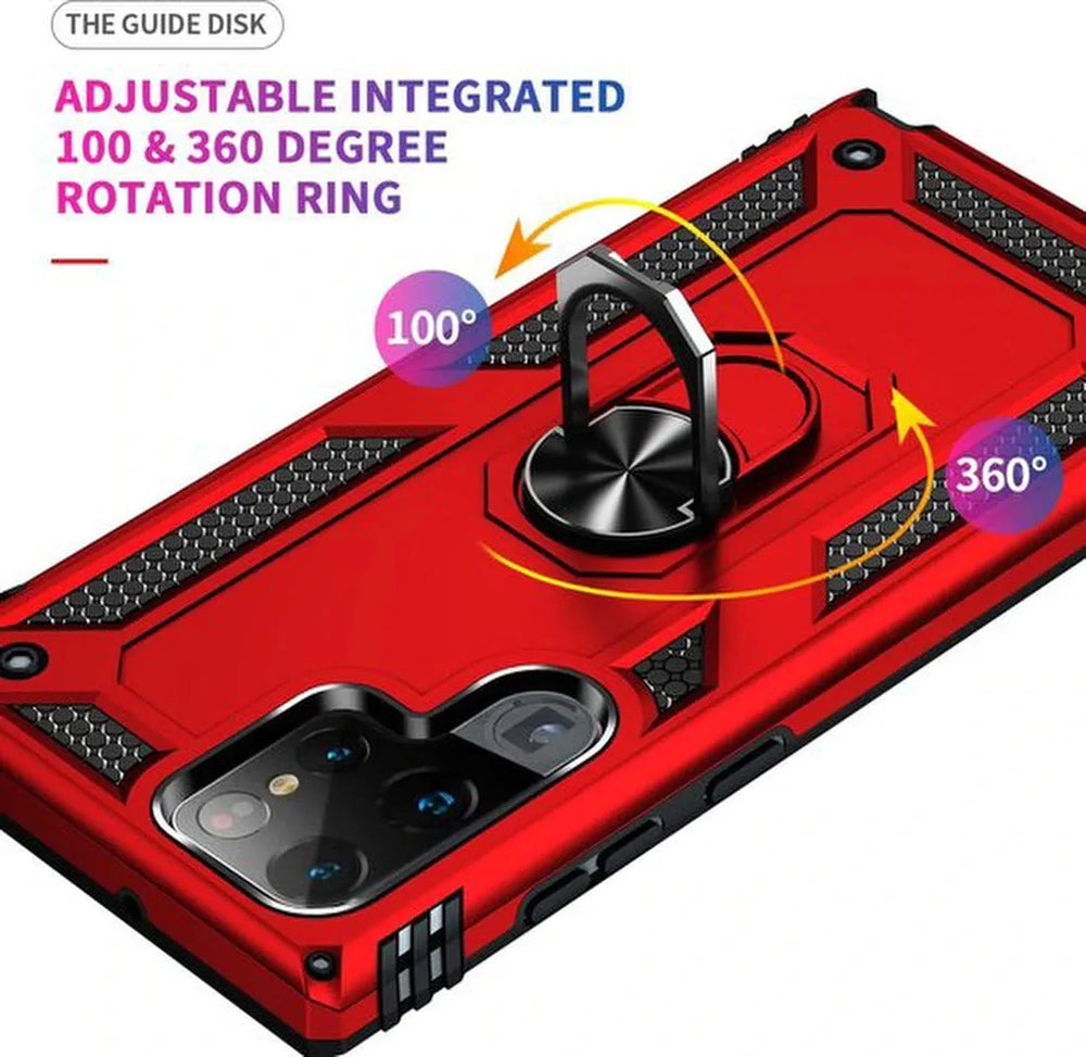 Samsung Galaxy S22 Ultra Hoesjes – Anti-Shock Hybride Backcover – Ring Armor – Schokbestendig – Rood-Ilumina Benelux