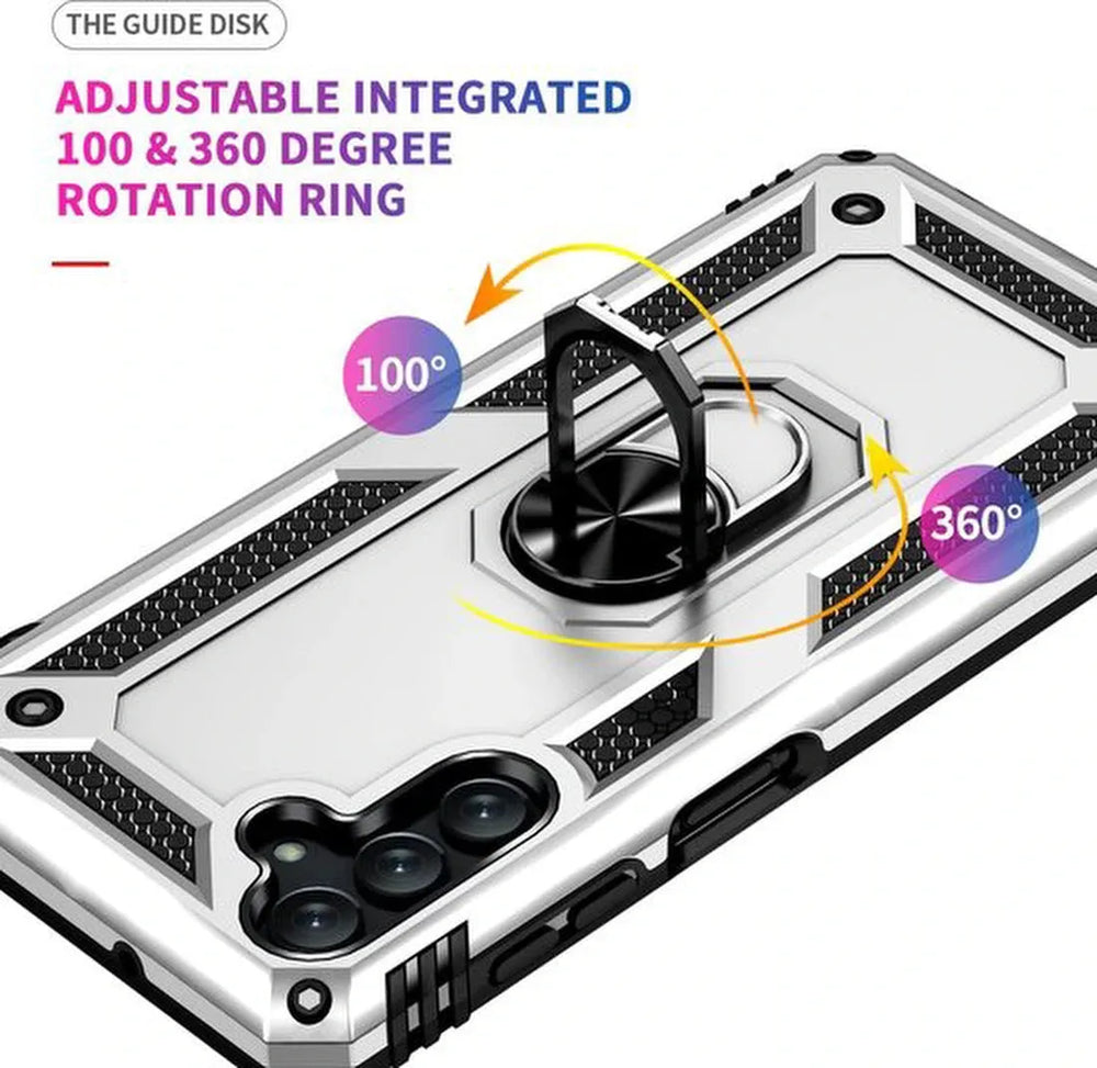 Samsung Galaxy M13 5G Hoesjes – Hybride Ring Armor Backcover – Anti-Shock – Schokbestendig – Zilver-Ilumina Benelux