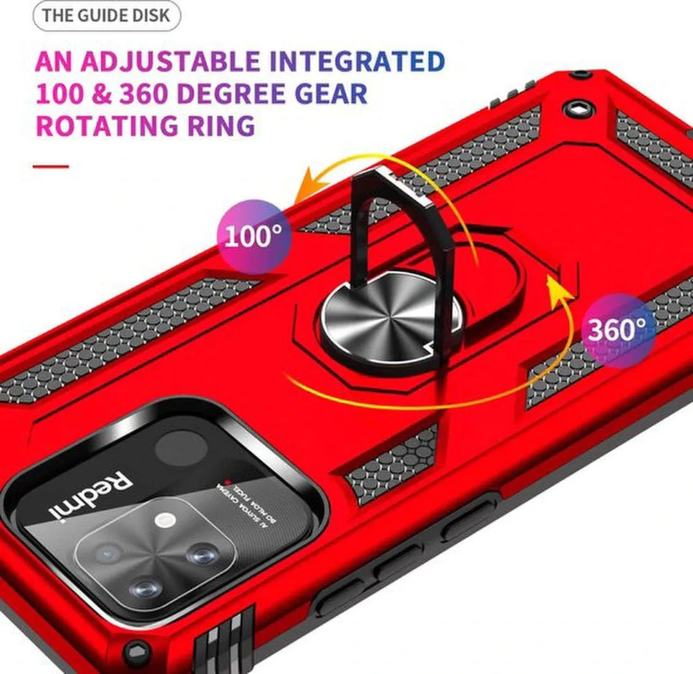 Xiaomi Redmi 10C Hoesjes – Anti-Shock Hybride Backcover – Ringhouder – Armor Case – Rood-Ilumina Benelux