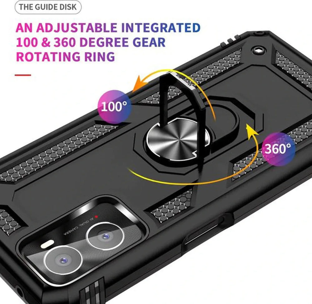 Oppo A76 Hoesjes – Anti-Shock Hybride Ring Armor Backcover – Schokbestendig – Zwart-Ilumina Benelux