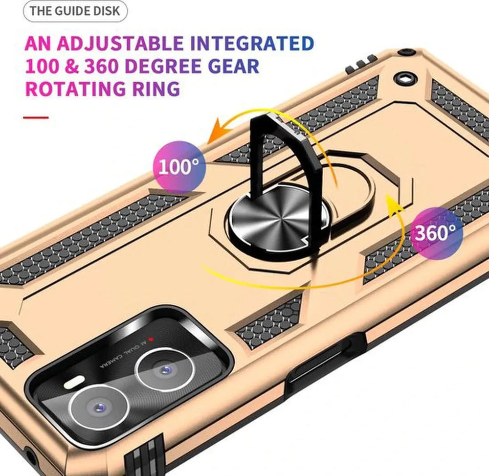 Oppo A76 Hoesjes – Anti-Shock Hybride Ring Armor Backcover – Schokbestendig – Goud-Ilumina Benelux