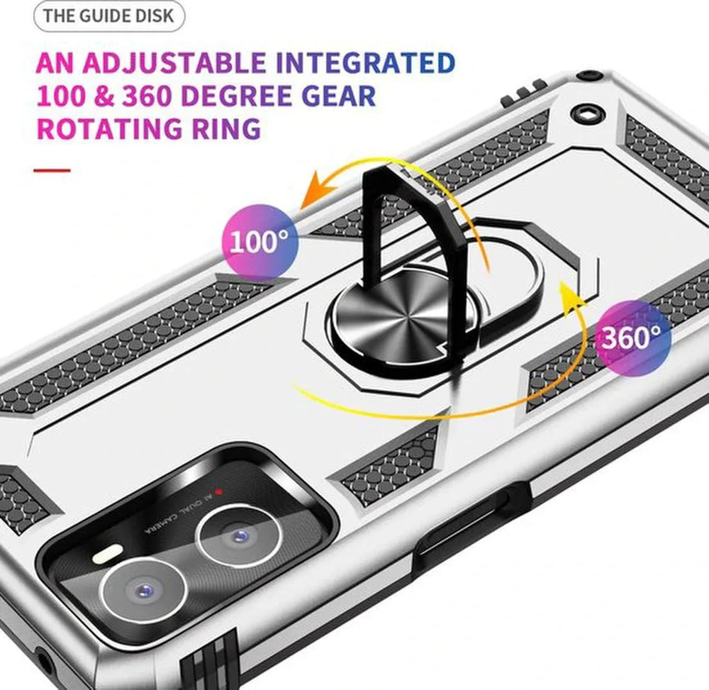 Oppo A76 Hoesjes – Hybride Ring Armor Backcover – Schokbestendig – Anti-Shock – Zilver-Ilumina Benelux