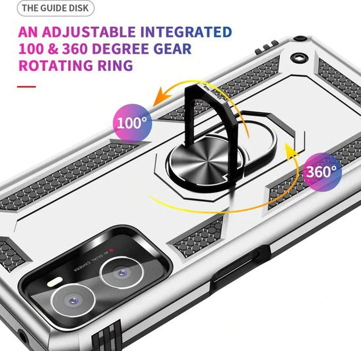 Oppo A76 Hoesjes – Hybride Ring Armor Backcover – Schokbestendig – Anti-Shock – Zilver-Ilumina Benelux