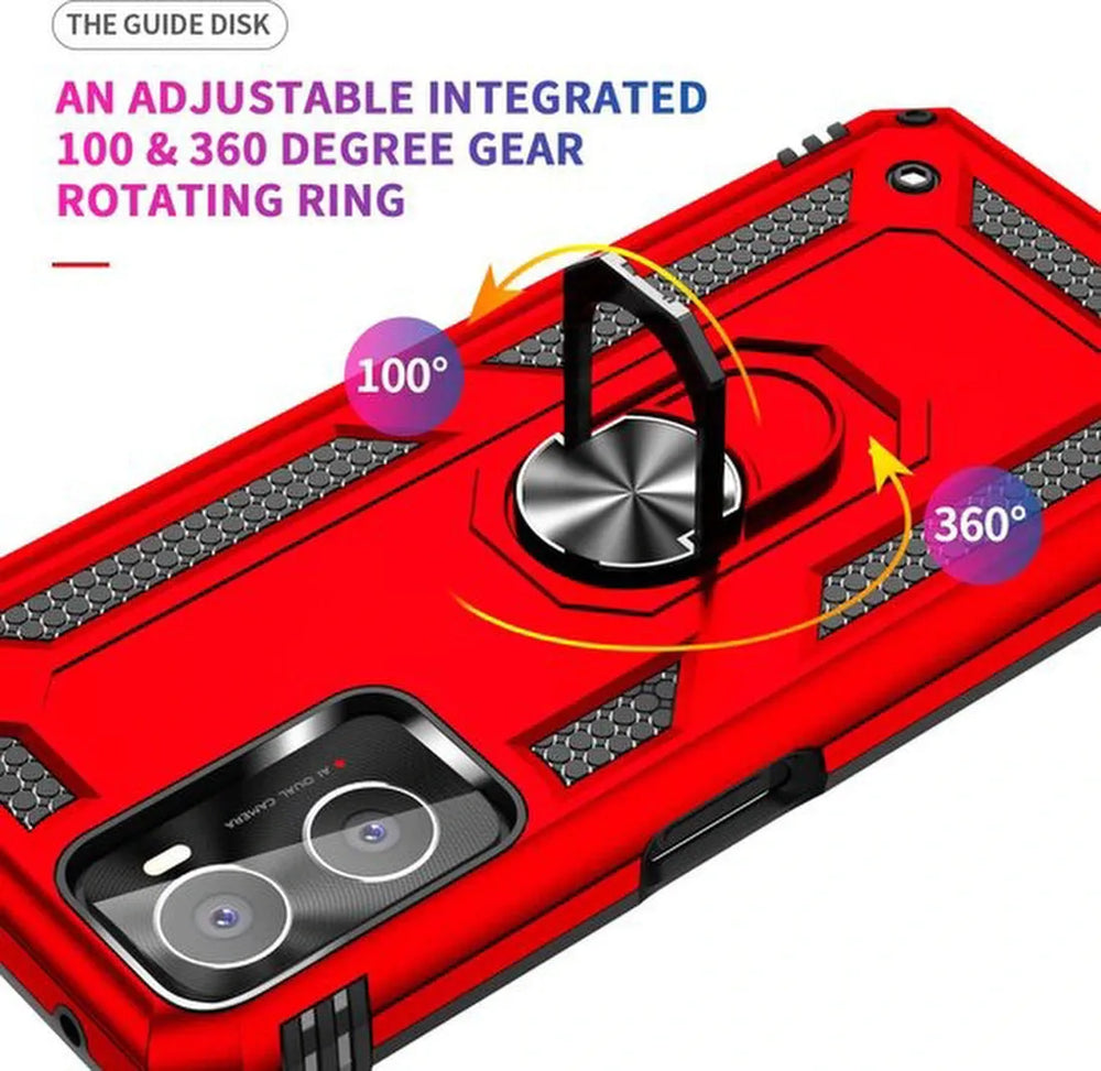 Oppo A76 Hoesjes – Anti-Shock Hybride Ring Armor Backcover – Schokbestendig – Rood-Ilumina Benelux