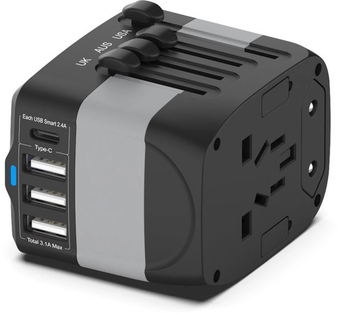 Universele Wereldstekker met 4 USB-C en USB Poorten - Internationale Reisstekker voor 150+ landen - EU - Engeland (UK) - Amerika (USA) - Australië - Azië - Zuid Amerika - Reis Adapter - Wereld Stekker - Oplader – Zwart