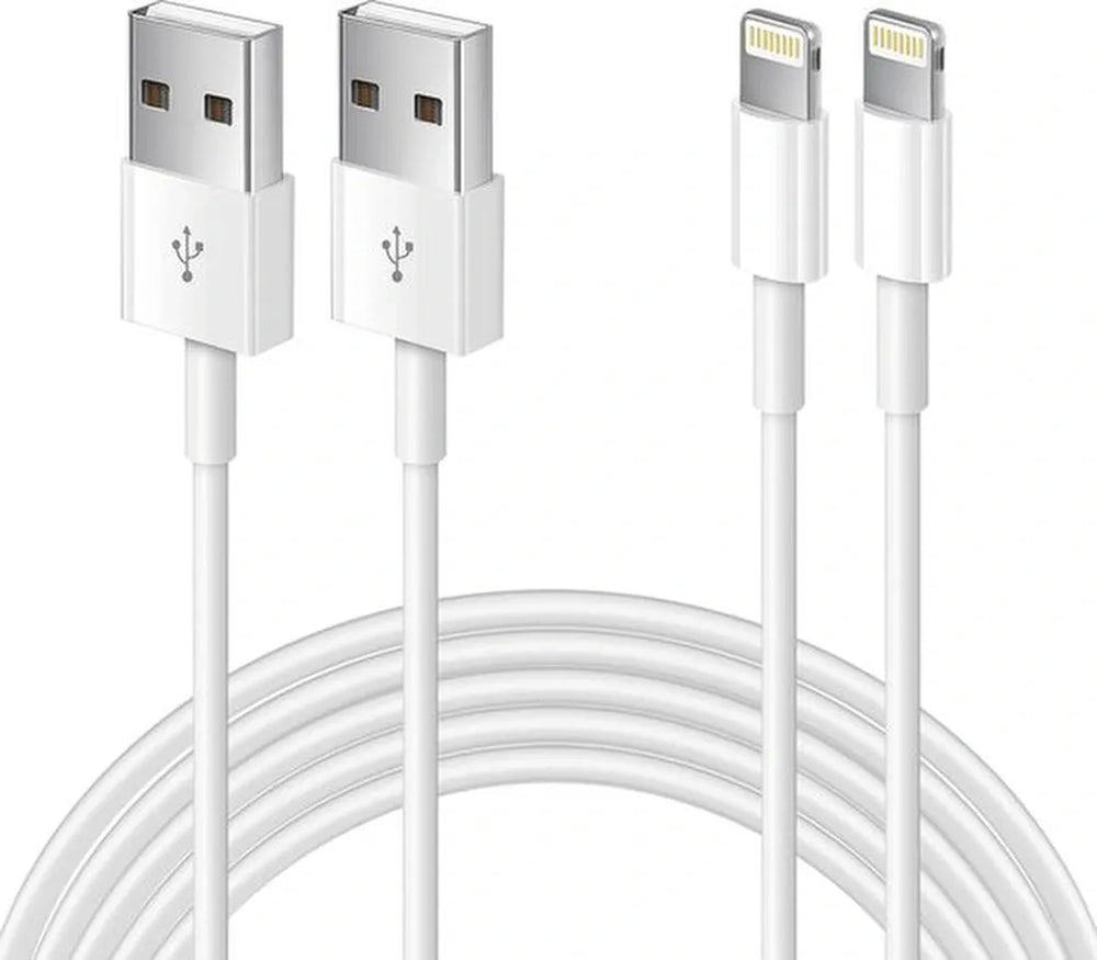 Lightning kabel – Geschikt voor iPhone iPad AirPods iPod – USB-A naar Lightning – 2 Pack – 1 Meter – Wit-USB-Kabels-Ilumina Benelux