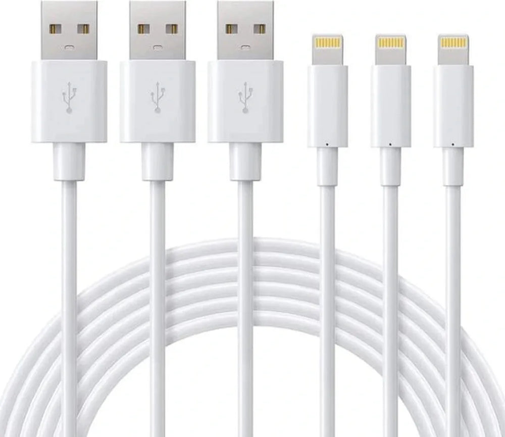 Lightning kabel – Geschikt voor iPhone/iPad/AirPods – USB-A naar Lightning – 2 Meter – 3 Pack – Wit-USB-Kabels-Ilumina Benelux