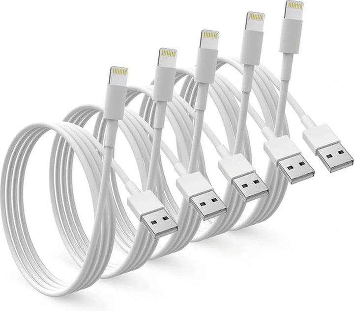 Lightning kabel – Geschikt voor iPhone iPad AirPods iPod – USB 2.0 A oplaadkabel – 3 Meter – 5 Pack – Wit-USB-Kabels-Ilumina Benelux