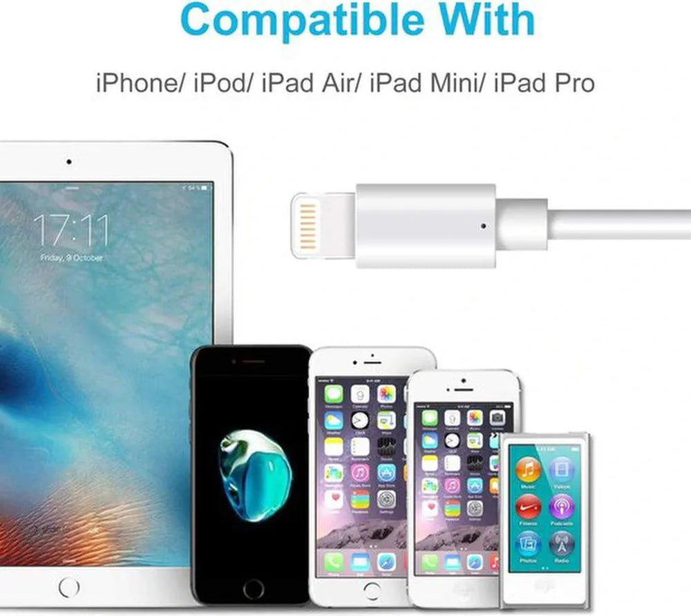 Lightning kabel – Geschikt voor iPhone iPad AirPods iPod – USB 2.0 A oplaadkabel – 3 Meter – 5 Pack – Wit-USB-Kabels-Ilumina Benelux