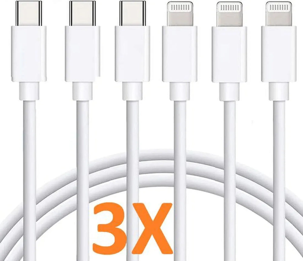 Lightning kabel – Geschikt voor iPhone iPad AirPods iPod – USB-C naar Lightning – Snelladen – 1 Meter – 3 Pack – Wit-USB-Kabels-Ilumina Benelux