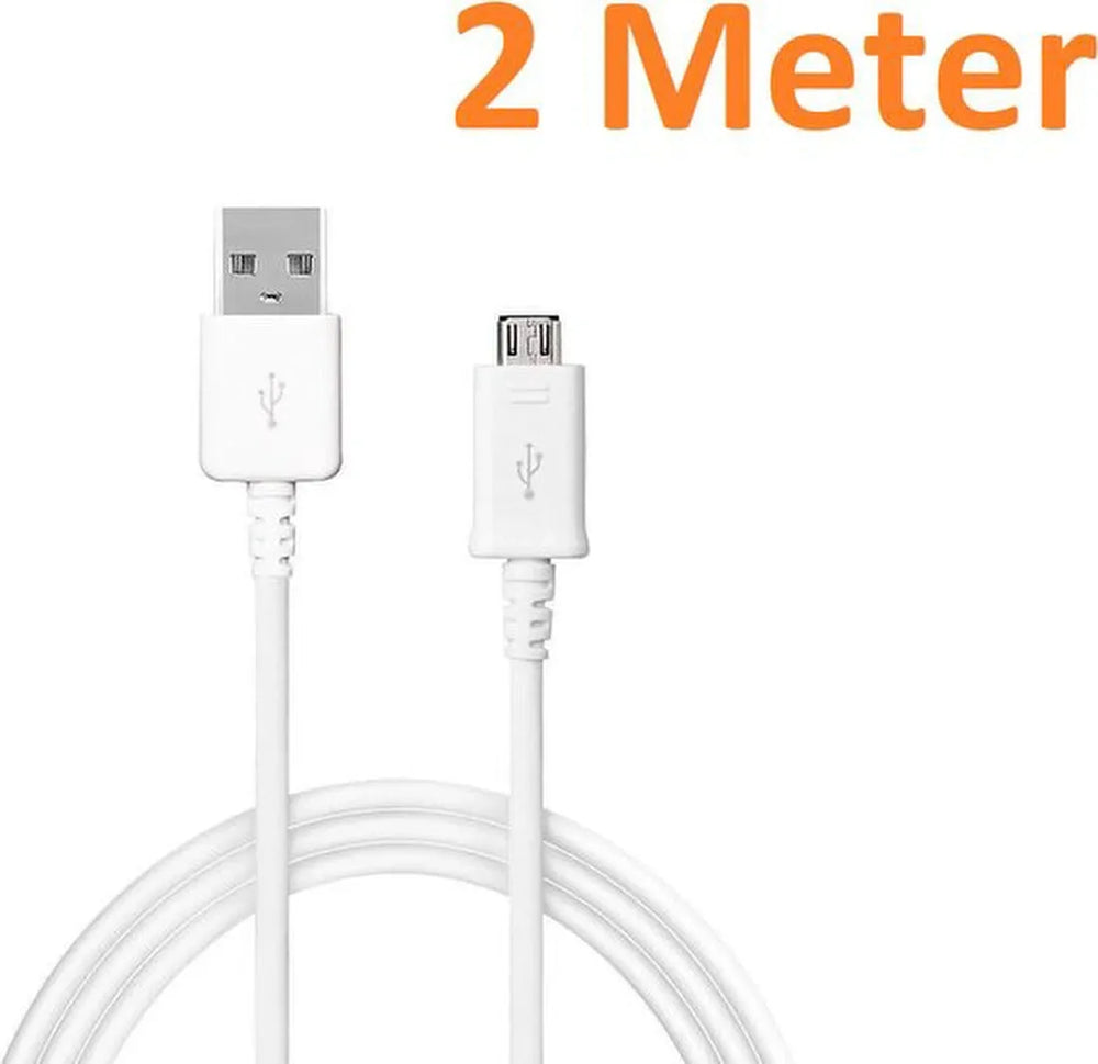 Micro USB Oplaadkabel – Geschikt voor Samsung, Huawei, Sony, LG, Motorola, Alcatel, Kobo, PS4 Controller – 2 Meter – Wit-USB-Kabels-Ilumina Benelux