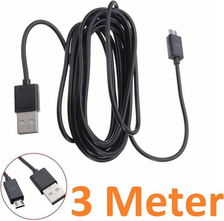 Micro USB Oplaadkabel – Geschikt voor Samsung, Huawei, Sony, LG, Motorola, Alcatel, Kobo, PS4 Controller – 3 Meter – Zwart-USB-Kabels-Ilumina Benelux