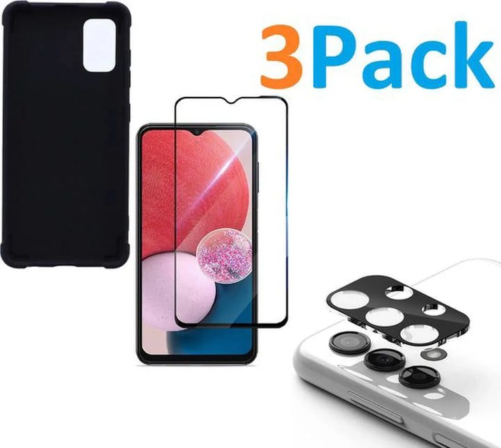 Samsung Galaxy A13 4G Hoesjes – Siliconen Backcover – Schokbestendig – Full Screenprotector + Camera Lens Protector – Zwart-Ilumina Benelux