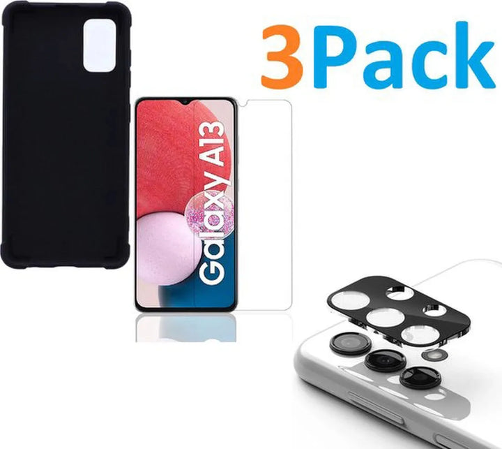 Samsung Galaxy A13 4G Hoesjes – Siliconen Backcover – Schokbestendig – Screenprotector & Camera Lens Protector – Zwart-Ilumina Benelux