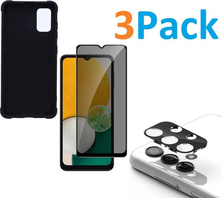Samsung Galaxy A13 4G Hoesjes – Siliconen Backcover – Schokbestendig – Privacy Screenprotector + Camera Lens Protector – Zwart-Ilumina Benelux