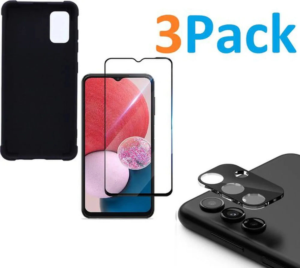 Samsung Galaxy A13 5G Hoesjes – Siliconen Backcover – Schokbestendig – Full Screenprotector + Camera Lens Protector – Zwart-Ilumina Benelux