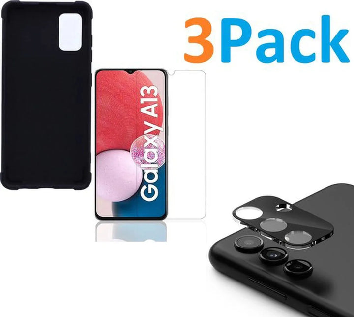 Samsung Galaxy A13 5G Hoesjes – Siliconen Backcover – Schokbestendig – Screenprotector + Camera Lens Protector – Zwart-Ilumina Benelux