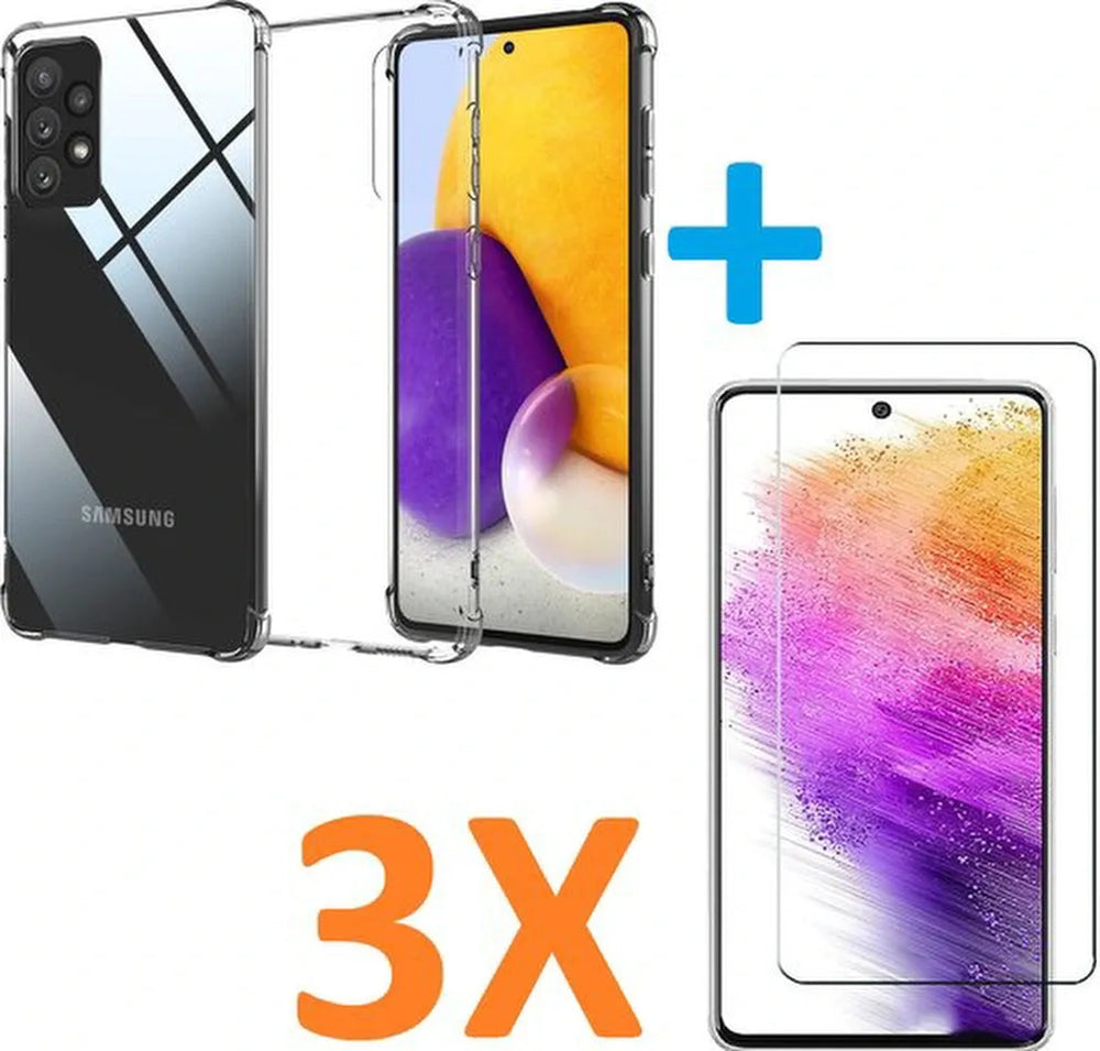 Samsung Galaxy A53 5G Hoesjes – Transparante Siliconen Backcover – Schokbestendig – 3 Pack Screenprotector Gehard Glas-Ilumina Benelux