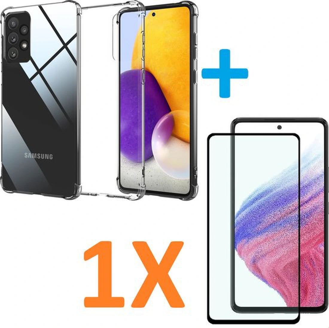Anti-Shock silicone hoesje Transparant met 1 Pack Full Screenprotector Glas Geschikt voor: Samsung Galaxy A73 5G