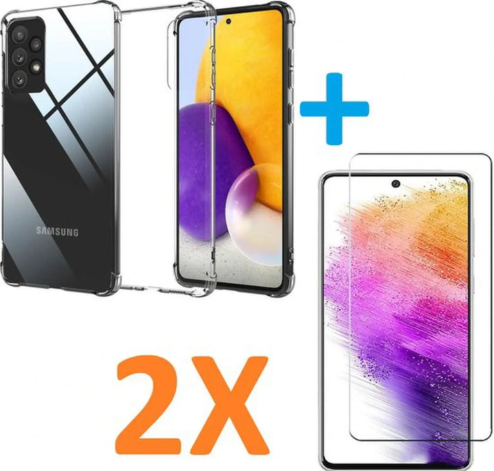 Samsung Galaxy A73 5G Hoesjes – Siliconen Backcover – Schokbestendig – Transparant + 2x Screenprotector Gehard Glas-Ilumina Benelux