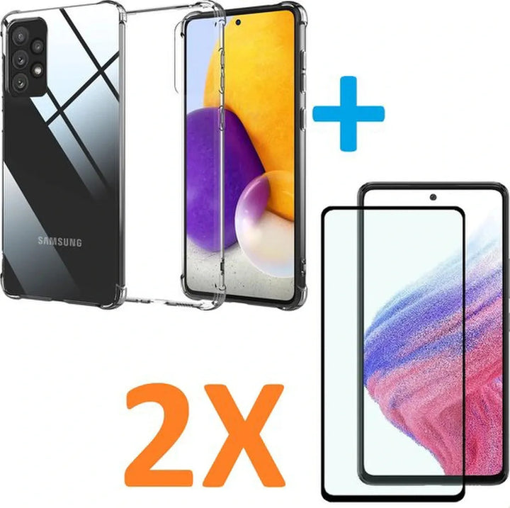 Samsung Galaxy A73 5G Hoesjes – Anti-Shock Siliconen Backcover – 2x Screenprotector Gehard Glas – Transparant-Ilumina Benelux