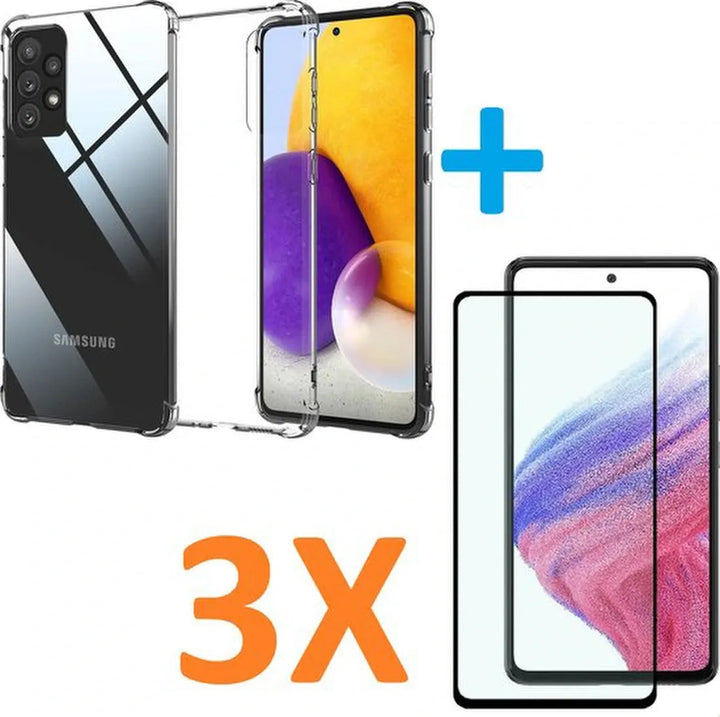 Samsung Galaxy A73 5G Hoesjes – Transparante Siliconen Backcover – Schokbestendig – 3 Pack Full Screenprotector Gehard Glas-Ilumina Benelux