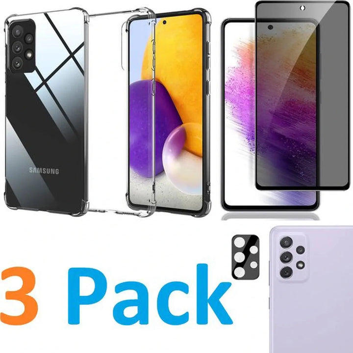 Samsung Galaxy A73 5G Hoesjes – Siliconen Backcover – Schokbestendig – Privacy Screenprotector + Camera Lens Protector – Transparant-Ilumina Benelux