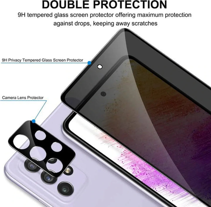 Samsung Galaxy A73 5G Hoesjes – Siliconen Backcover – Schokbestendig – Privacy Screenprotector + Camera Lens Protector – Transparant-Ilumina Benelux