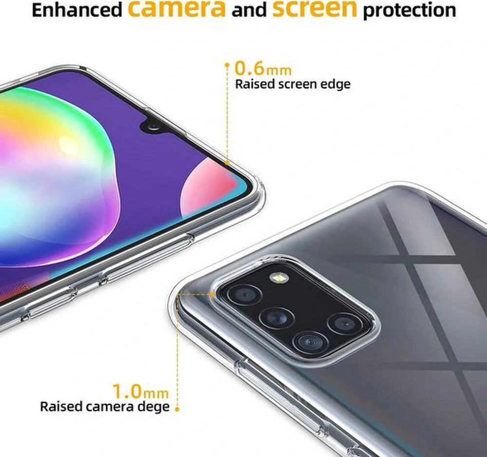 Samsung Galaxy A31 Hoesjes – Transparante Siliconen Backcover – Inclusief 2x Screenprotector Gehard Glas – Anti-kras-Ilumina Benelux