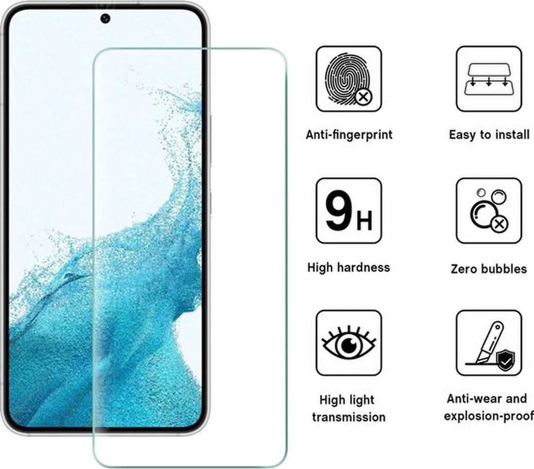 Samsung Galaxy S22 Hoesjes – Siliconen Backcover – Schokbestendig – 1 Pack Screenprotector Gehard Glas – Zwart