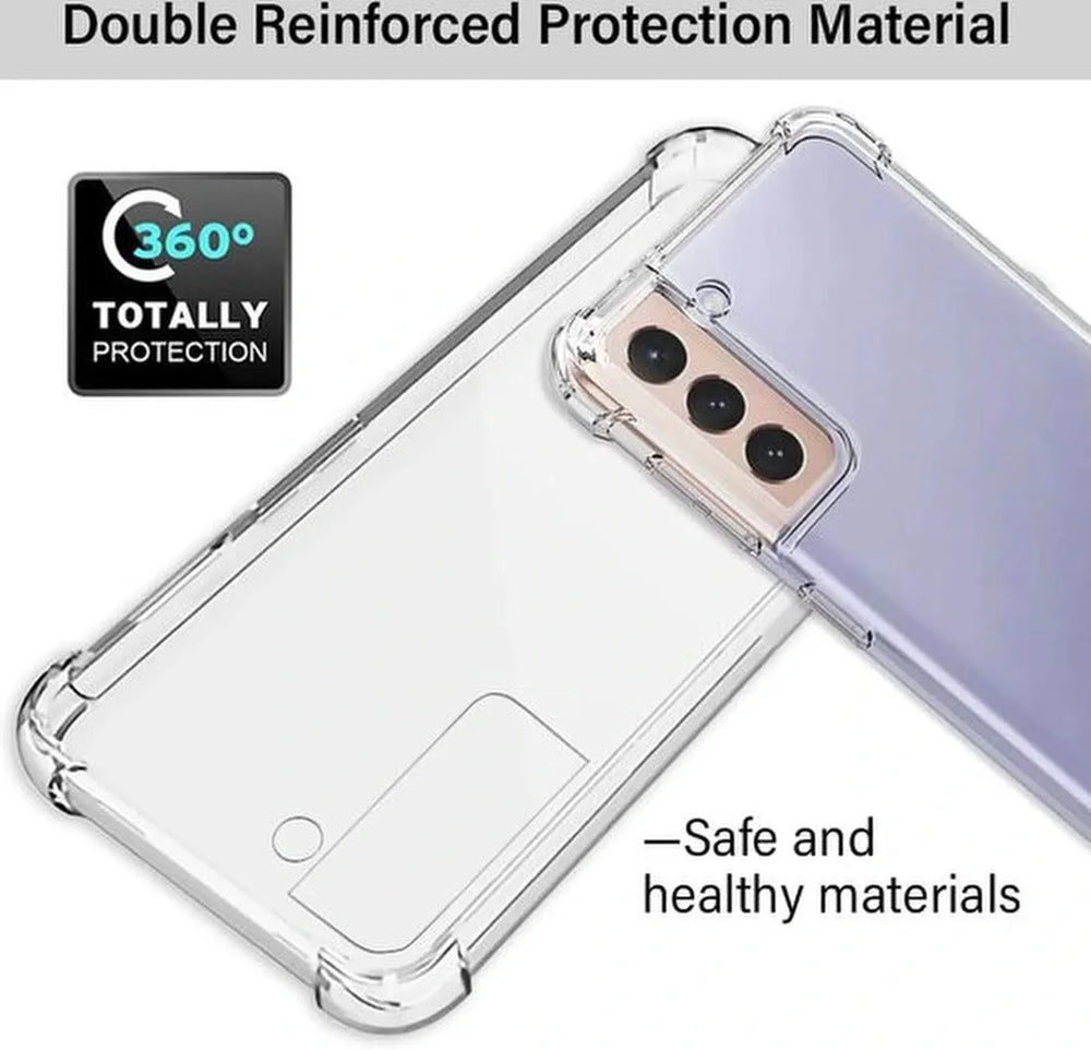 Samsung Galaxy S22 Plus Hoesjes – Anti-Shock Siliconen Backcover – Transparant – Met 1x Screenprotector Gehard Glas – Anti-kras-Ilumina Benelux