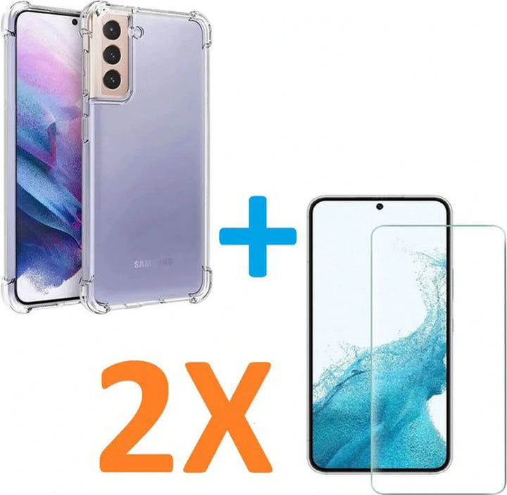Samsung Galaxy S22 Plus Hoesjes – Transparante Siliconen Backcover – Schokbestendig – 2x Screenprotector Gehard Glas-Ilumina Benelux