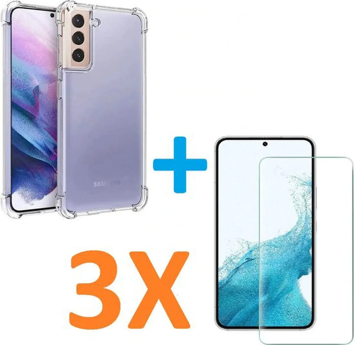 Samsung Galaxy S22 Plus Hoesjes – Transparante Siliconen Backcover – Schokbestendig – Inclusief 3x Screenprotector Gehard Glas-Ilumina Benelux