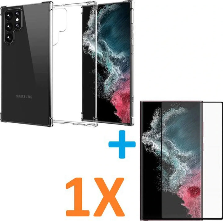 Samsung Galaxy S22 Ultra Hoesjes – Anti-Shock Siliconen Backcover – Transparant – 1 Pack Screenprotector Gehard Glas – Anti-Kras-Ilumina Benelux