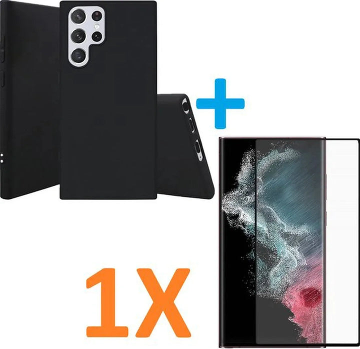 Samsung Galaxy S22 Ultra Hoesjes – Siliconen Backcover – Inclusief 1x Glazen Screenprotector – Schokbestendig – Zwart-Ilumina Benelux