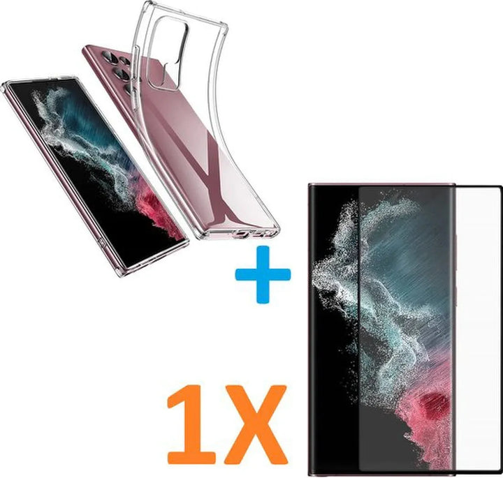 Samsung Galaxy S22 Ultra Hoesjes – Transparante Siliconen Backcover – Inclusief 1x Screenprotector Gehard Glas – Anti-kras-Ilumina Benelux