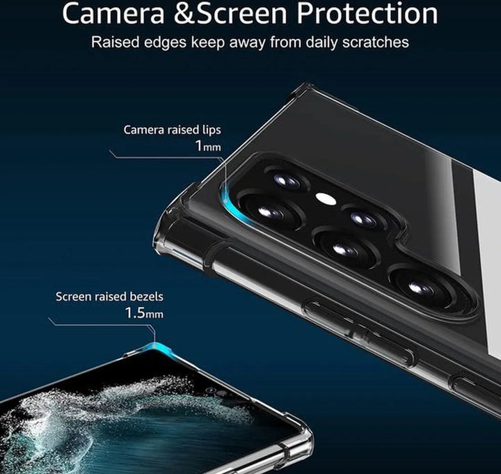 Samsung Galaxy S22 Ultra Hoesjes – Transparante Siliconen Backcover – Schokbestendig – 2x Screenprotector Gehard Glas-Ilumina Benelux
