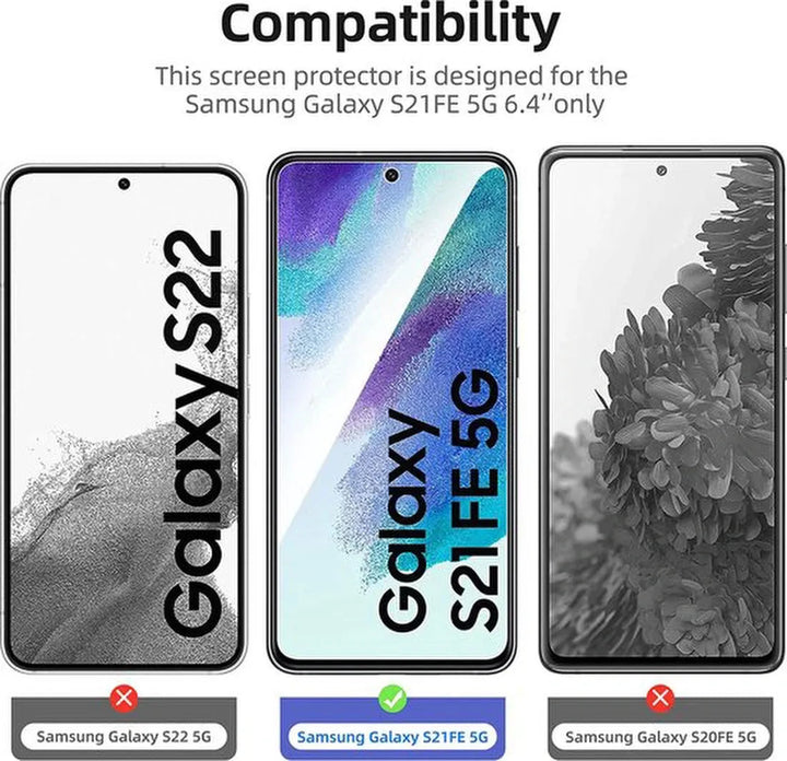 Samsung Galaxy S21 FE Hoesjes – Siliconen Backcover – Schokbestendig – 3 Pack Screenprotector Gehard Glas – Zwart-Ilumina Benelux