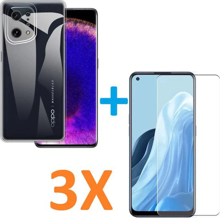 Oppo Find X5 Hoesjes – Transparante Siliconen Backcover – Inclusief 3-Pack Screenprotector Gehard Glas – Anti Kras-Ilumina Benelux