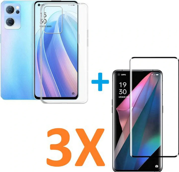 Oppo Find X5 Lite Hoesjes – Transparante TPU Siliconen Backcover – Schokbestendig – 3x Gehard Glas Screenprotector-Ilumina Benelux